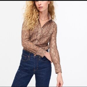 J. Crew Classic-fit Lace Button-up Blouse Top, Item AU230, size:0